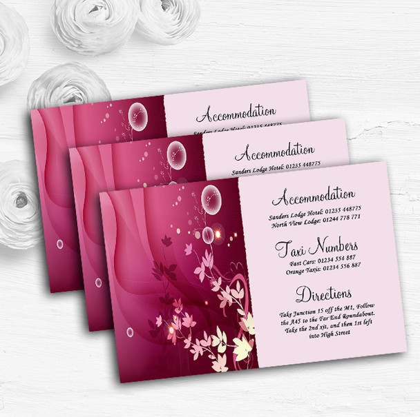 Purple Pink Heart And Flowers Personalised Wedding Guest Information Cards