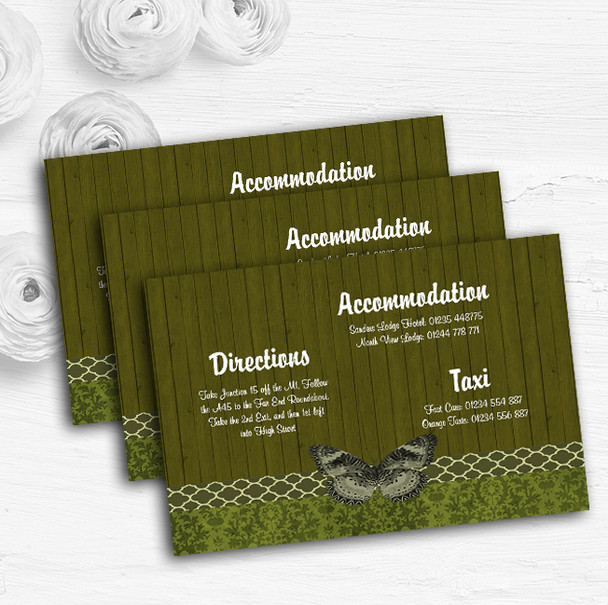 Rustic Vintage Wood Butterfly Olive Green Wedding Guest Information Cards