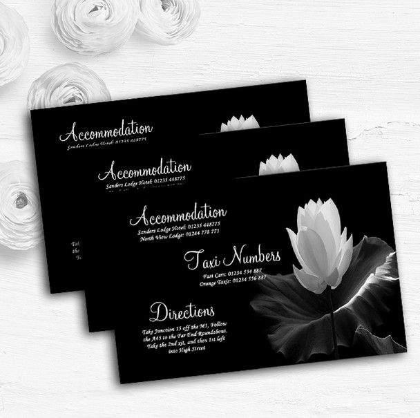 Beautiful Black White Flower Personalised Wedding Guest Information Cards