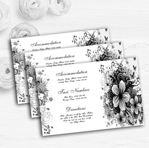 Black White Flower Butterfly Personalised Wedding Guest Information Cards