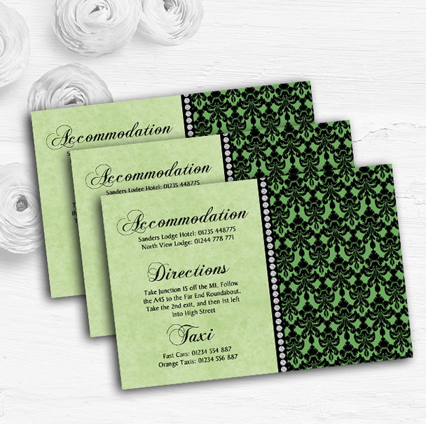 Green Black Damask & Diamond Personalised Wedding Guest Information Cards
