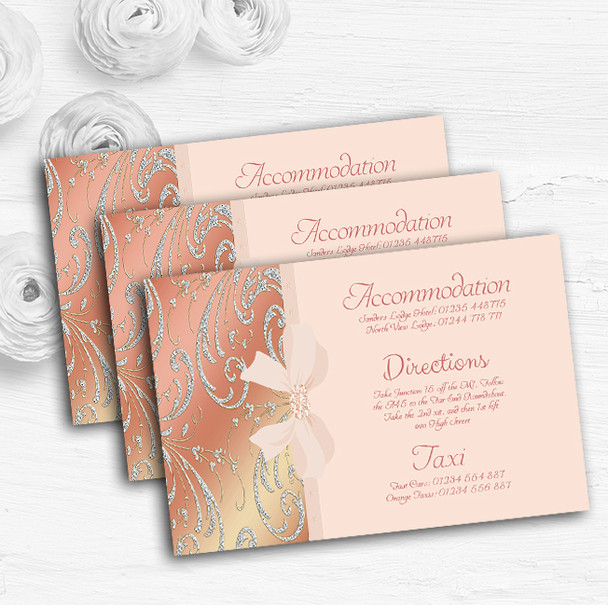 Pale Pink Coral Diamante Bow Personalised Wedding Guest Information Cards
