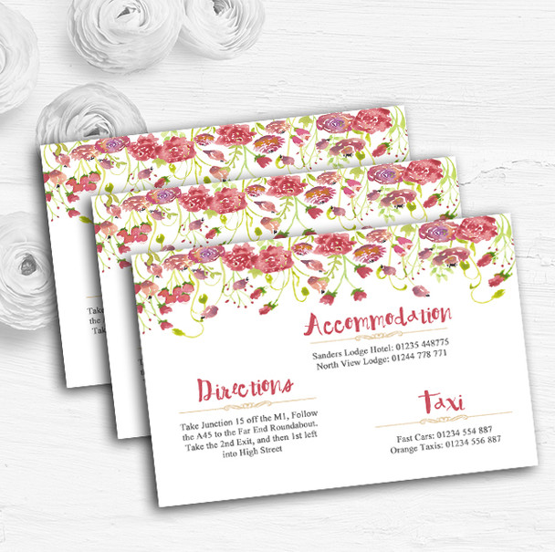 Plum Pink Watercolour Floral Personalised Wedding Guest Information Cards