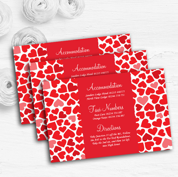 Red And Pink Romantic Hearts Personalised Wedding Guest Information Cards