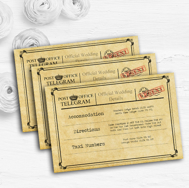 Vintage Telegram Typewritten Personalised Wedding Guest Information Cards