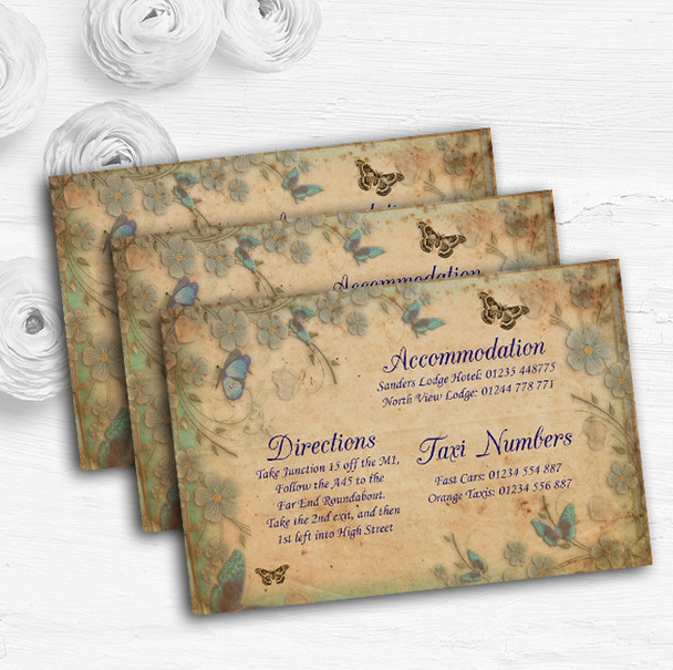 Blue Floral Vintage Shabby Chic Postcard Wedding Guest Information Cards