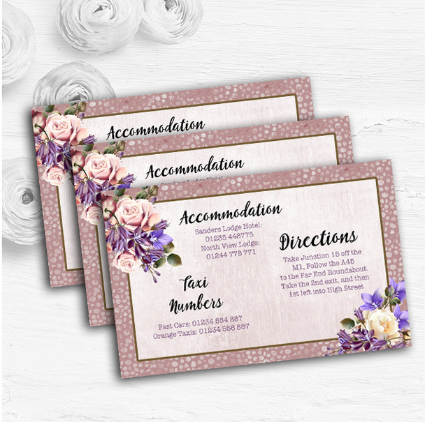 Pale Coral Pink & Lilac Watercolour Rose Wedding Guest Information Cards