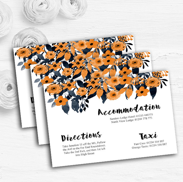 Watercolour Black & Orange Floral Header Wedding Guest Information Cards
