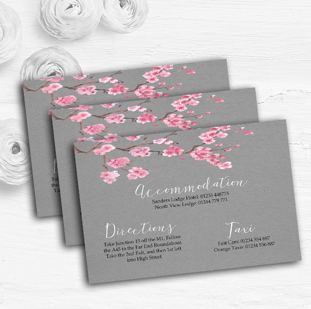 Rustic Vintage Dark Grey & Pink Blossom Wedding Guest Information Cards