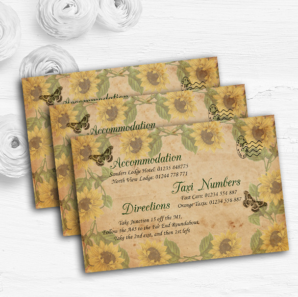 Sunflowers Vintage Shabby Chic Postcard Wedding Guest Information Cards