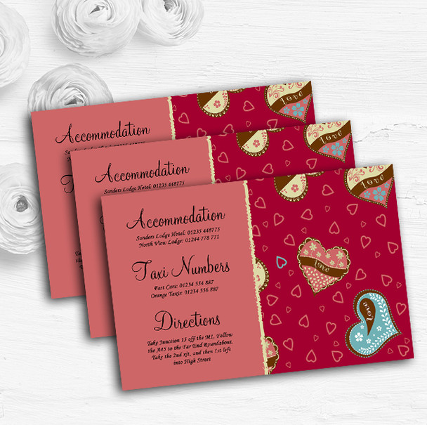 Modern Red Fun Love Hearts Personalised Wedding Guest Information Cards
