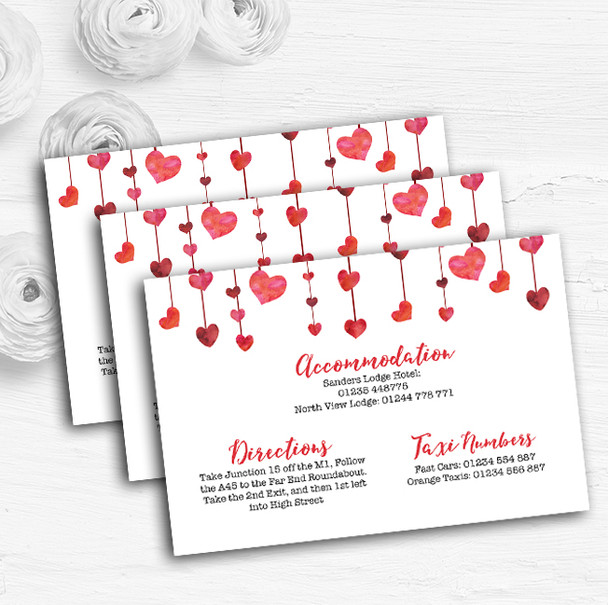 Red Watercolour Heart Drop Personalised Wedding Guest Information Cards