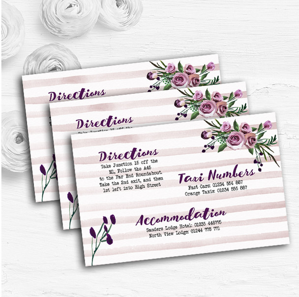 Watercolour Stripes Purple Personalised Wedding Guest Information Cards