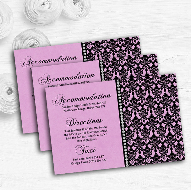 Dusky Rose Pink Black Damask & Diamond Wedding Guest Information Cards