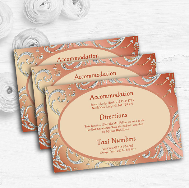 Coral Peach Cream Diamond Personalised Wedding Guest Information Cards