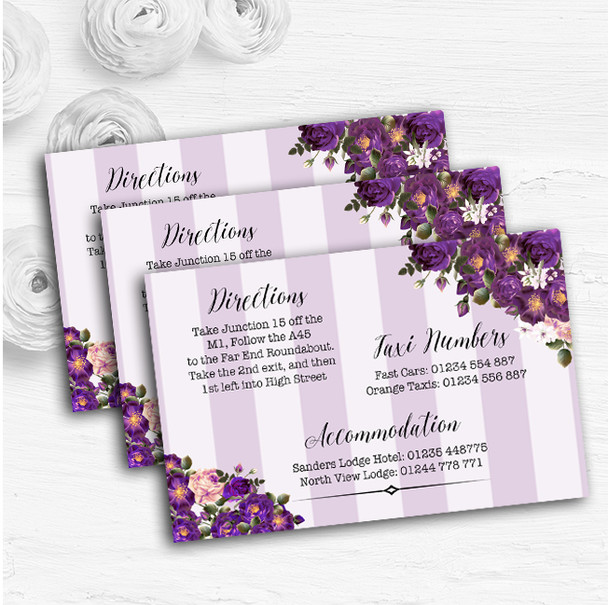 Cadbury Purple Rose & Stripes Vintage Wedding Guest Information Cards