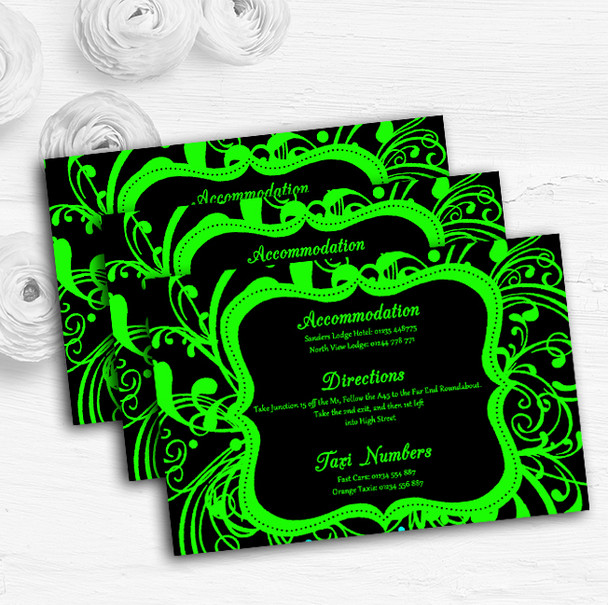 Black & Green Swirl Deco Personalised Wedding Guest Information Cards