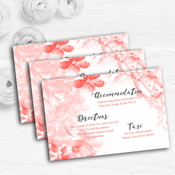 Coral Watercolour Floral Personalised Wedding Guest Information Cards