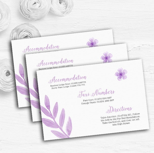 Watercolour Subtle Lilac Personalised Wedding Guest Information Cards