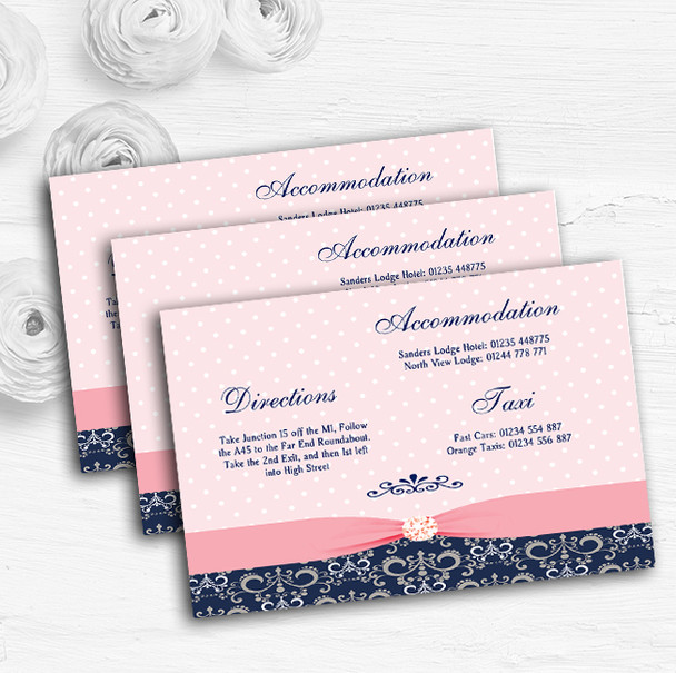 Dusky Coral Pink Vintage Diamond Bow Wedding Guest Information Cards
