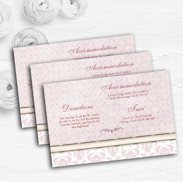 Dusky Rose Pink Damask Vintage Pearl Wedding Guest Information Cards