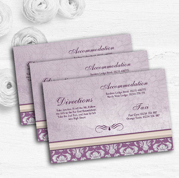 Lavender Lilac Vintage Damask Pretty Wedding Guest Information Cards