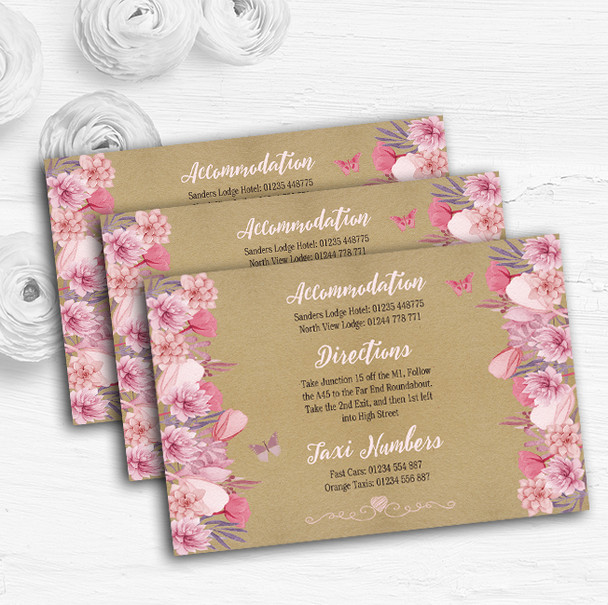 Lilac & Pink Rustic Bunting & Floral Wedding Guest Information Cards