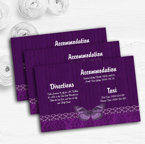 Rustic Vintage Wood Butterfly Purple Wedding Guest Information Cards