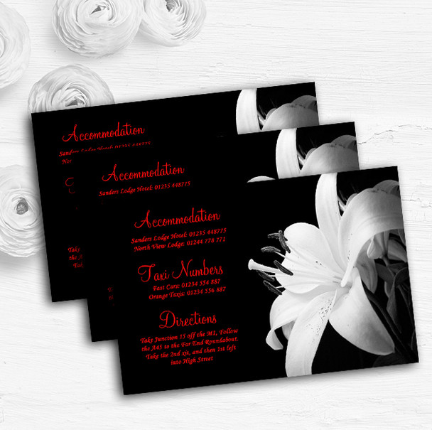 Stunning Lily Flower Black White Red Wedding Guest Information Cards