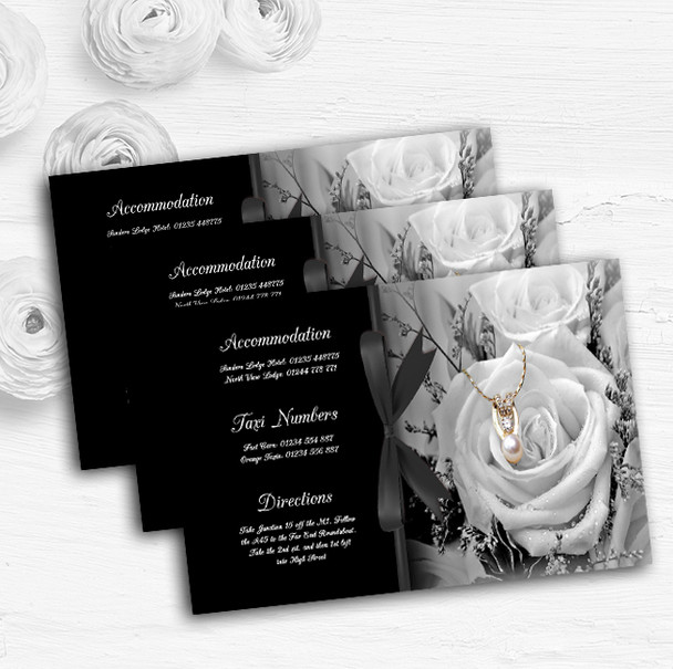 Black White Rose Pearl Personalised Wedding Guest Information Cards