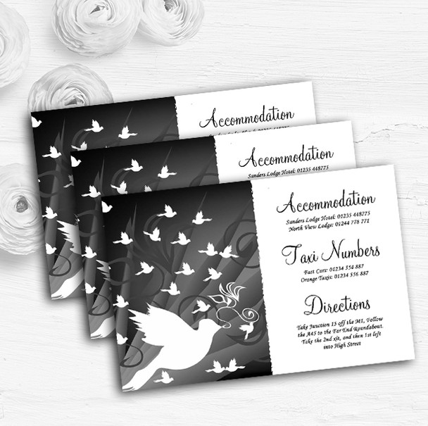 Black With White Doves Personalised Wedding Guest Information Cards