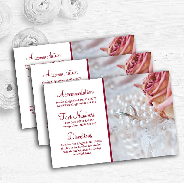 Pink Rose Pearl Rings Personalised Wedding Guest Information Cards