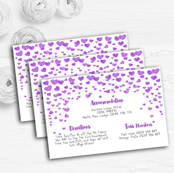 Purple Heart Confetti Personalised Wedding Guest Information Cards