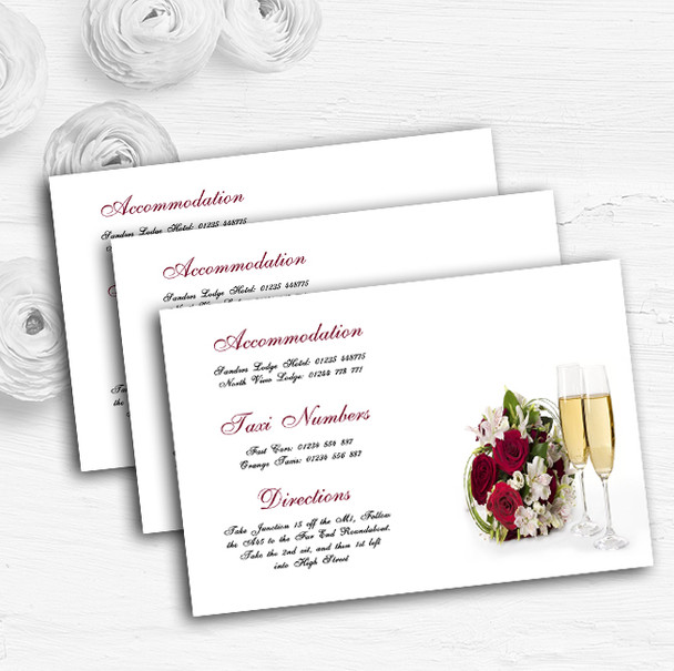 Red Rose Champagne Personalised Wedding Guest Information Cards