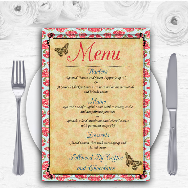 Pink Floral Vintage Paris Shabby Chic Postcard Personalised Wedding Menu Cards