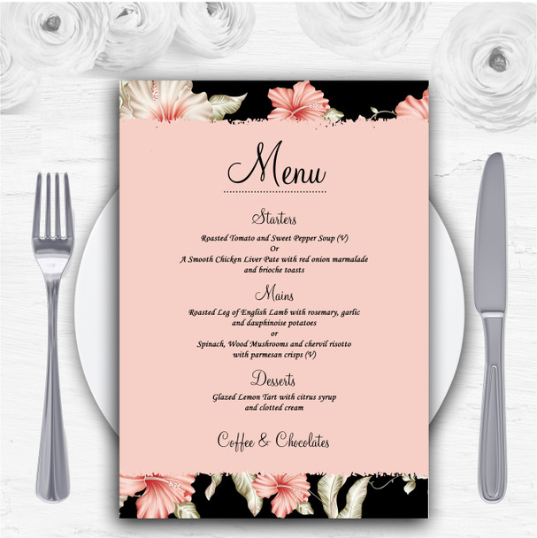 Vintage Black, Coral & Pink Stunning Personalised Wedding Menu Cards