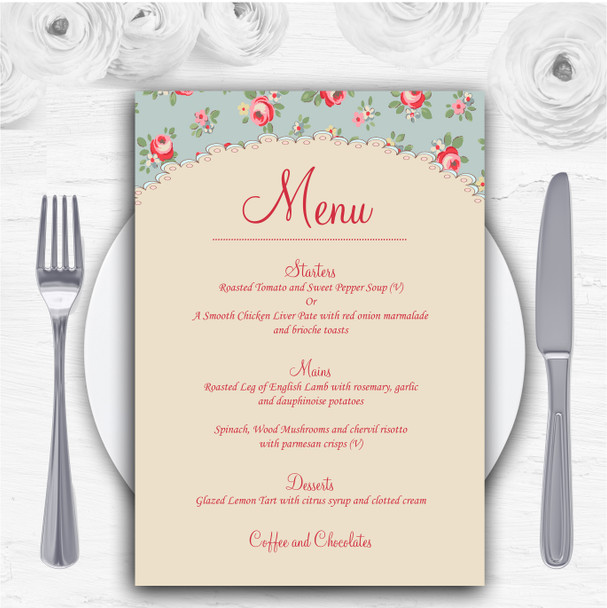 Floral Shabby Chic Inspired Vintage Personalised Wedding Menu Cards