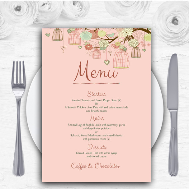 Vintage Shabby Chic Birdcage Coral Personalised Wedding Menu Cards