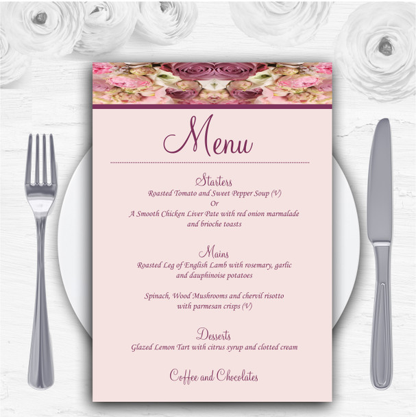 Absolutely Beautiful Pink Flowers Personalised Wedding Menu Cards