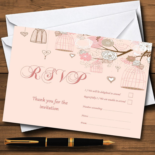 Coral Peach Vintage Birdcage RSVP Cards