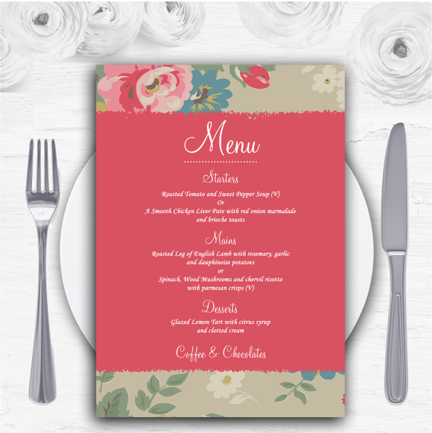 Shabby Chic Inspired Vintage Personalised Wedding Menu Cards