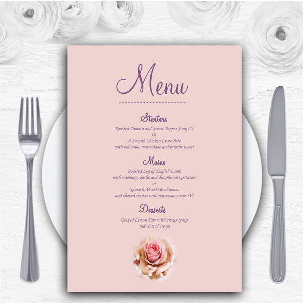 Pink Lilac Flower In Hand Personalised Wedding Menu Cards