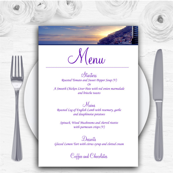 Amalfi Coast Italy Heart Personalised Wedding Menu Cards