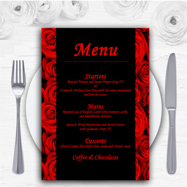 Gorgeous Deep Red Rose Personalised Wedding Menu Cards