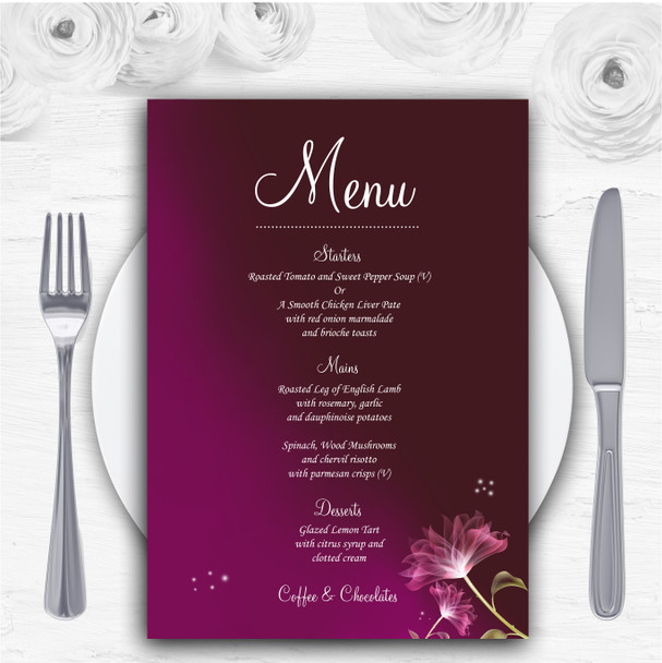 Purple Flower Stunning Personalised Wedding Menu Cards