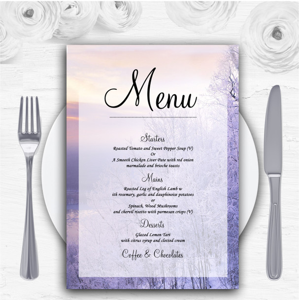 Winter Scene Beautiful Personalised Wedding Menu Cards