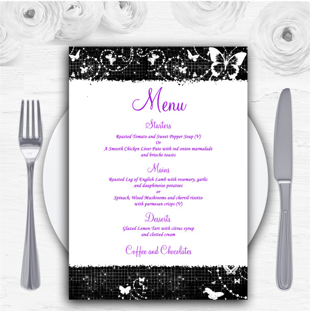 Black White Butterfly Personalised Wedding Menu Cards