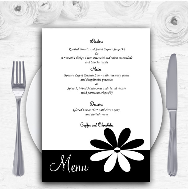 Black & White Flower Personalised Wedding Menu Cards