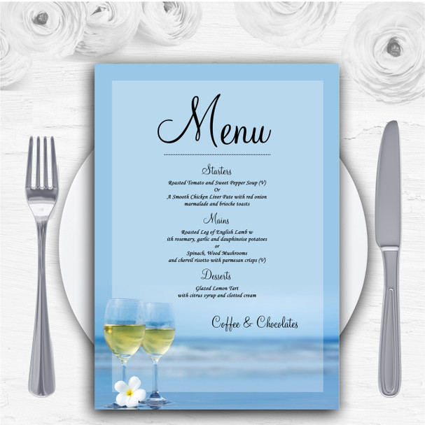 Wine On The Beach Personalised Wedding Menu Cards