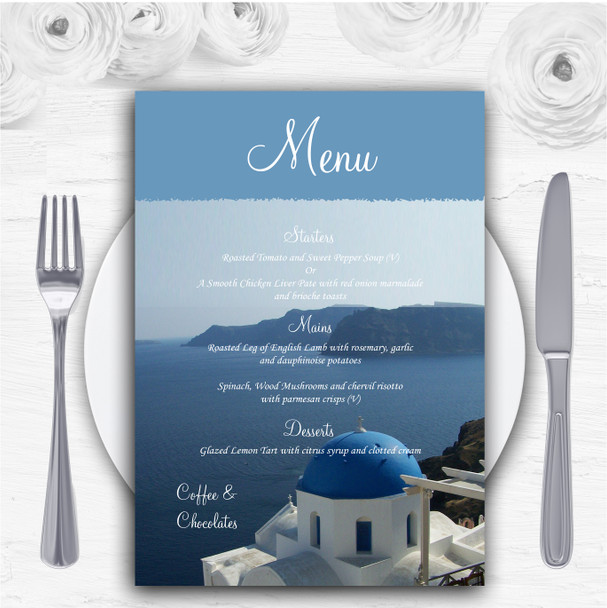 Greece Santorini Personalised Wedding Menu Cards